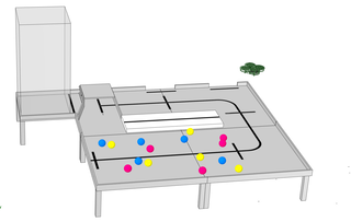 図案:競技台上に設置する親機のサイズ概略と子機CG